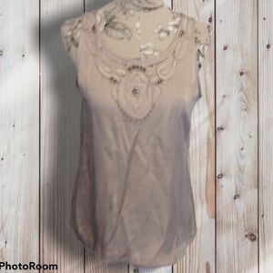Ann Taylor Taupe Embellished Top M Petite